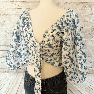 Winston White floral linen cropped blouse top